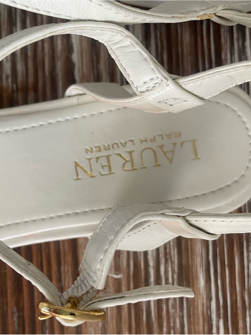 Ralph Lauren White T-Strap Gold-Accent Sandals - Picture 2 of 7